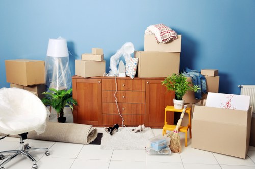 Moving van and boxes prepared for removals in Finsbury