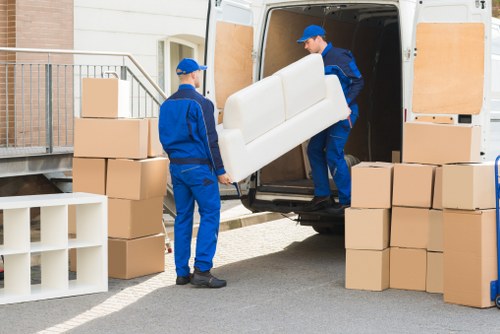 Removal van and moving boxes for a Finsbury home move